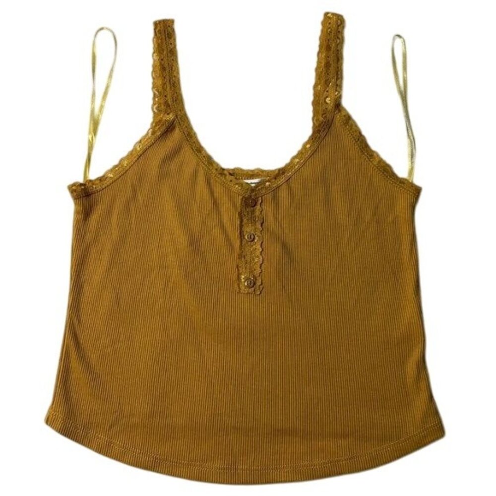 Hippie Rose Juniors' Ribbed Henley Tank Top - Golden Ore | Size M, New - Picture 2 of 6